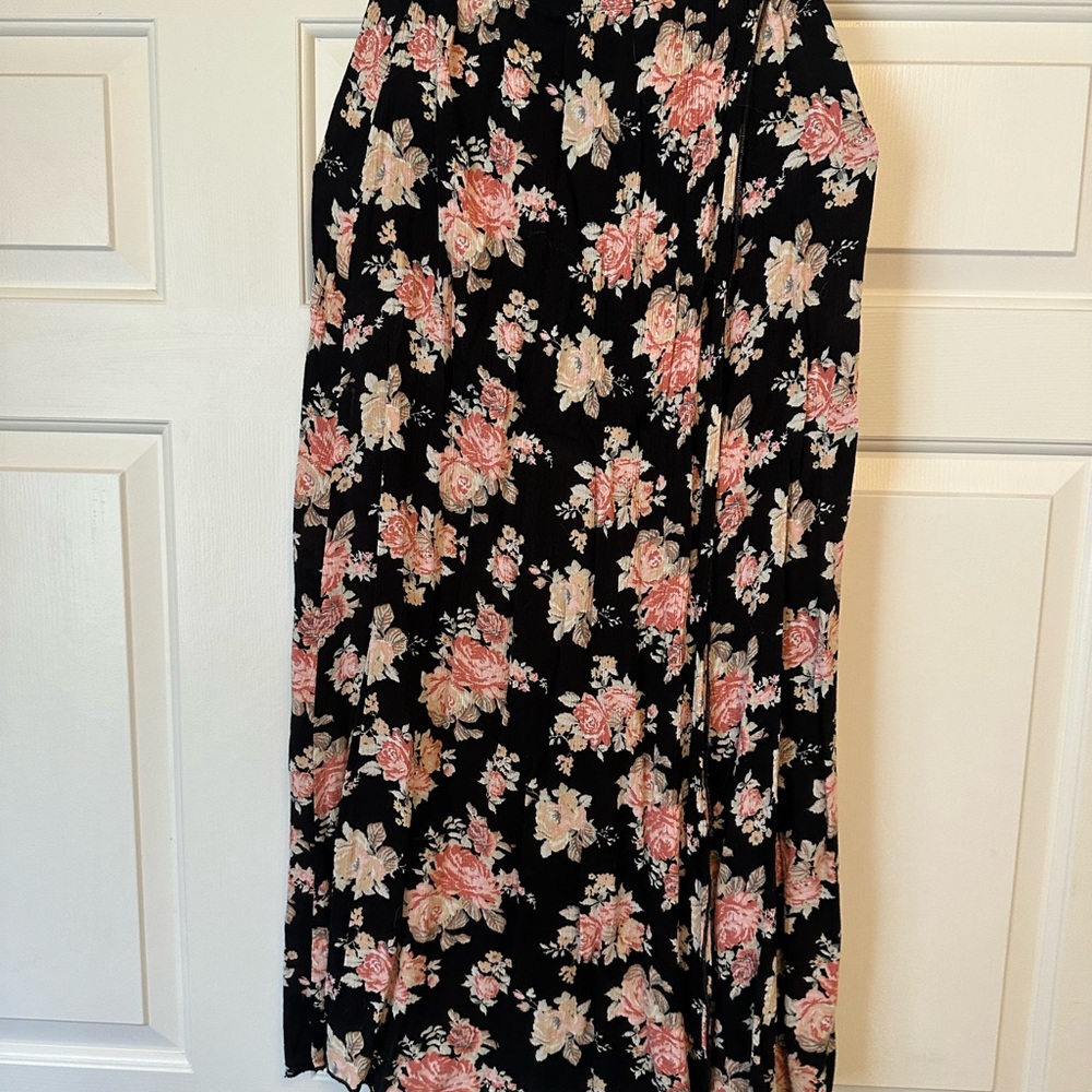 Black Floral Maxi Skirt with Pink Roses